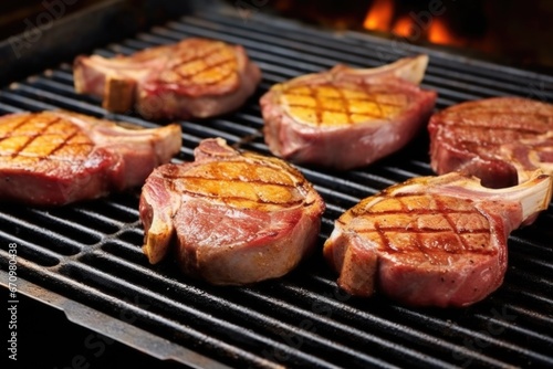 corn-fed lamb chops showing crispy grill marks on a cast iron griddle