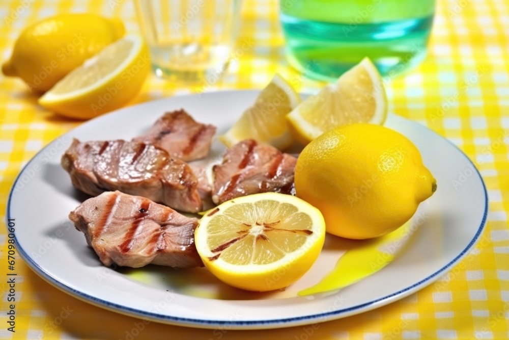 lamb chops with grill marks next to a squeeze of lemon on a bright plate lamb chops with grill marks next to a squeeze of lemon on a bright plate