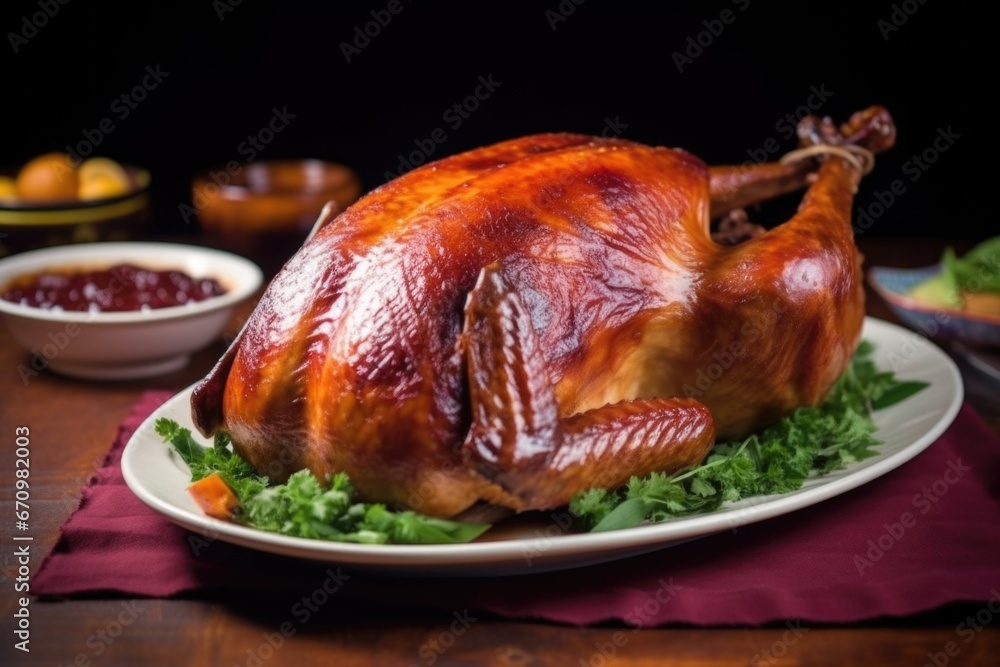 smoky, roasted turkey with a beautiful texture on the skin smoky, roasted turkey with a beautiful texture on the skin