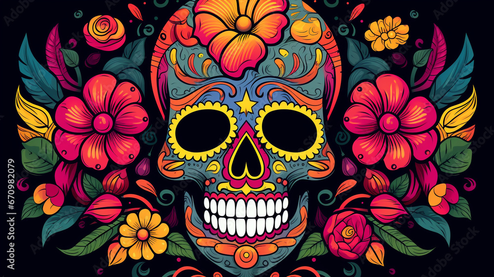 front face of skull of Mexican of death day with a typical charro Mexican Holiday. front face of skull of Mexican of death day with a typical charro Mexican Holiday.