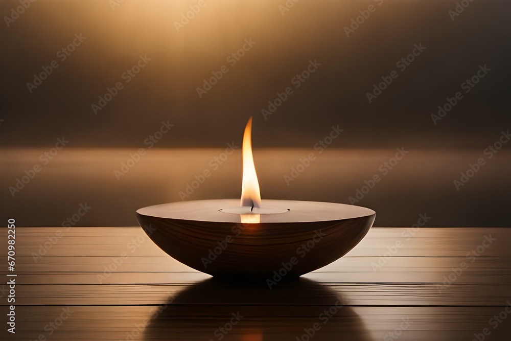 The warm radiance of lighted candles on a brown wooden table sets a serene and enchanting mood - AI Generative The warm radiance of lighted candles on a brown wooden table sets a serene and enchanting mood - AI Generative