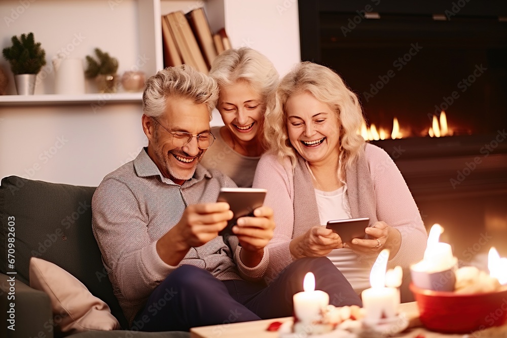 The senior Woman smiles and talks with a friend on the smartphone, Reunion: Joyful Senior Smiles The senior Woman smiles and talks with a friend on the smartphone, Reunion: Joyful Senior Smiles