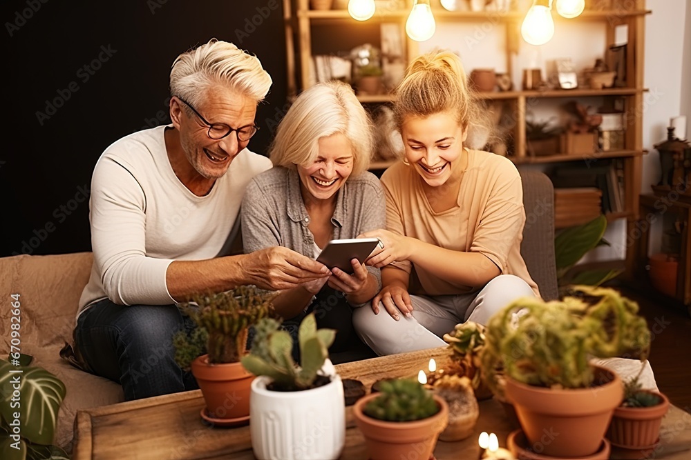 The senior Woman smiles and talks with a friend on the smartphone, Reunion: Joyful Senior Smiles The senior Woman smiles and talks with a friend on the smartphone, Reunion: Joyful Senior Smiles