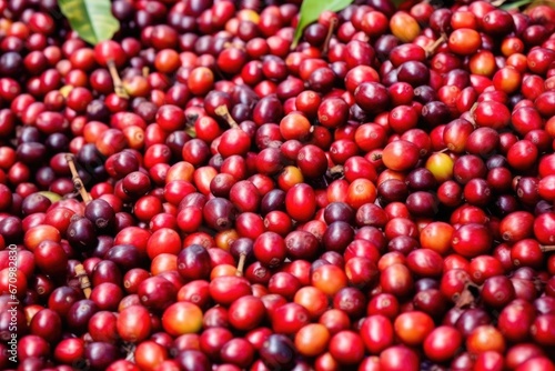 high angle shot of coffee berries ready for harvesting