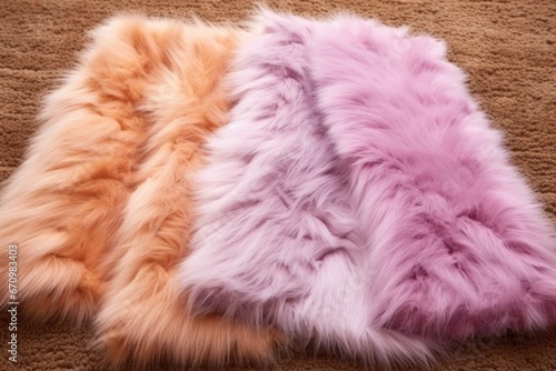 pieces of freshly cut faux fur on a mat