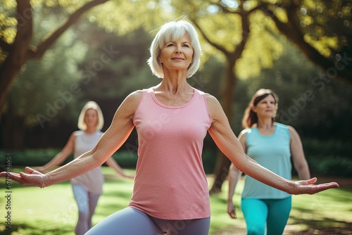 Active graceful Senior Women and Man friend Practicing Yoga in house Stretching muscle health, workout, and training with the retirement community