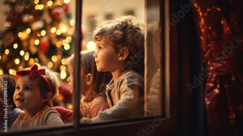 Wallpaper Mural Children celebrating Christmas at home. Holiday celebration concept. Torontodigital.ca