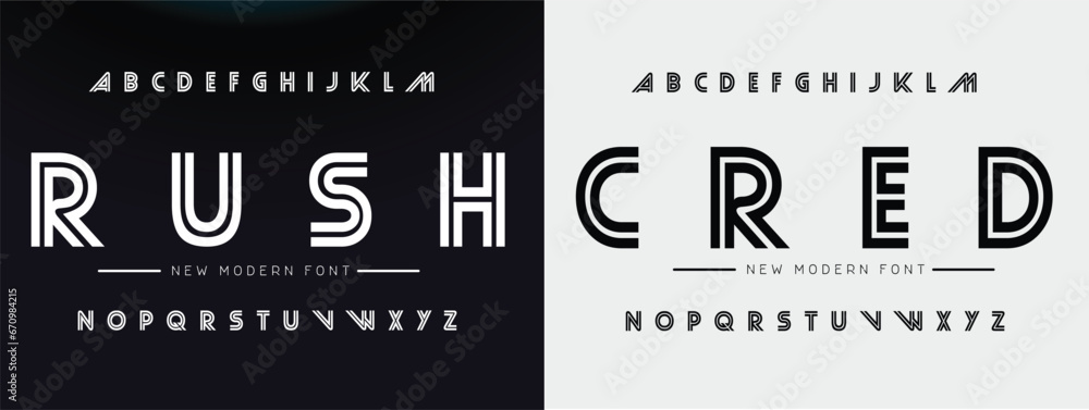 Tech Future style alphabet. Line innovation font, cyber tech type for innovate futuristic logo, techno monogram, network and hud graphic. New technology science style letters, vector typography design - obrazy, fototapety, plakaty 