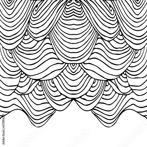 Simple minimalist wave pattern. Hand drawn graphic line art. Modern abstract  landscape. Monochrome black and white curly doodles