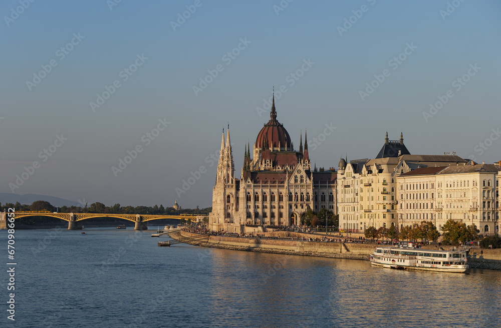 hungarian parliament building in Budapest, golden hour before sunset