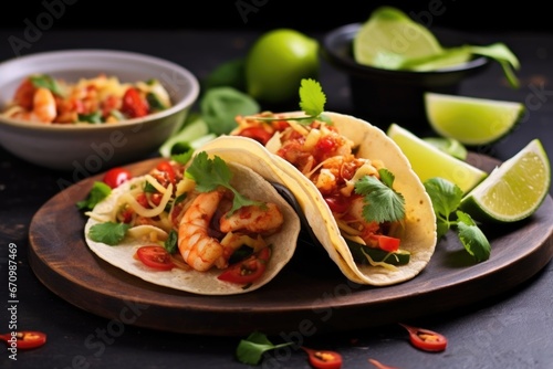 spicy prawn tacos with chili lime squeezed overtop