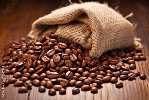coffee beans in burlap sack, ready for roasting © primopiano