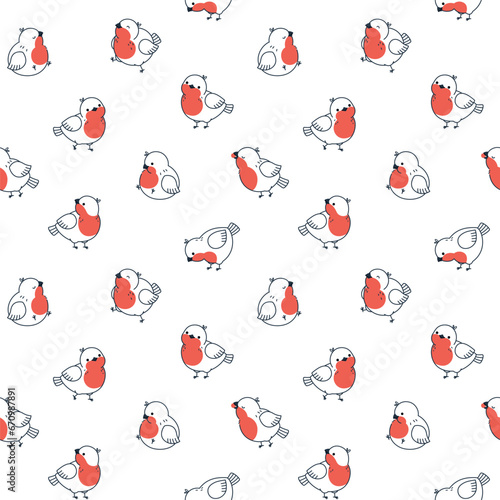 Vector seamless pattern. Winter birds bullfinches on a white background.