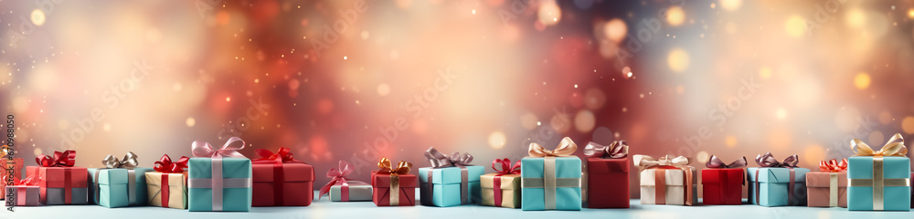 Festive illustration of a pile of gift boxes with ribbons and bows on them. It can be used in a greeting card or as a background for a holiday related website or advertisement Festive illustration of a pile of gift boxes with ribbons and bows on them. It can be used in a greeting card or as a background for a holiday related website or advertisement