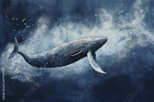 illustration of whale in deep sea detail, Generative ai