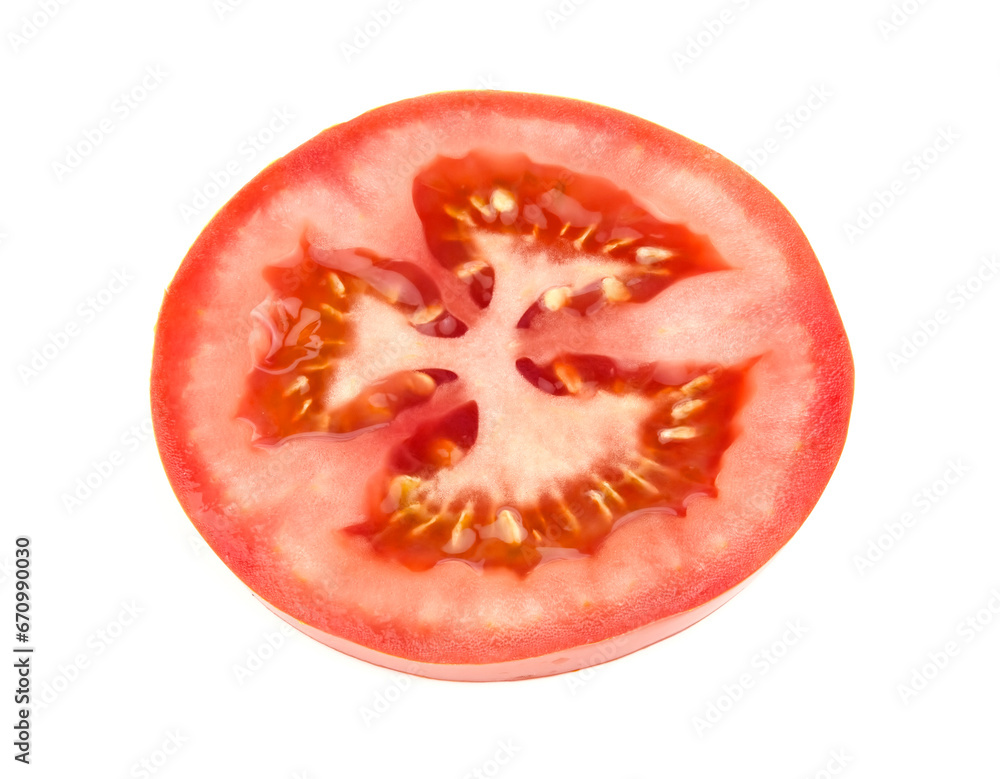 Slices of fresh tomato, isolated on white background Slices of fresh tomato, isolated on white background