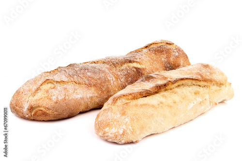 freshly baked baguettes isolated on white background
