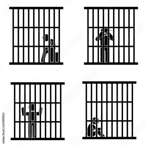 Obraz na płótnie Silhouette of a prisoner in a cage. Vector illustration.