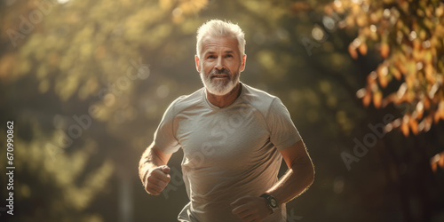 Older grey-haired man, exercising in Park