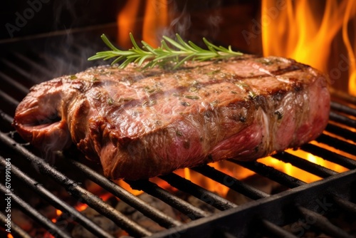 fresh steak surrounded by rising smoke on grill