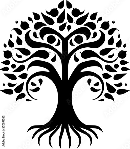 Tree of Life - Black and White Isolated Icon - Vector illustration