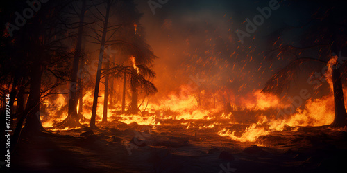 fire in forest,Wildfire's Destructive Path Through the Woods