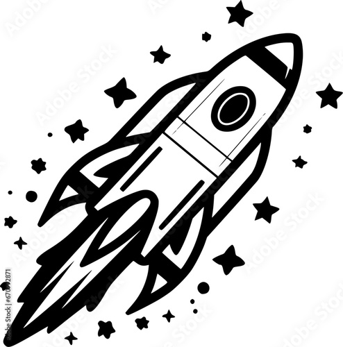 Rocket | Black and White Vector illustration