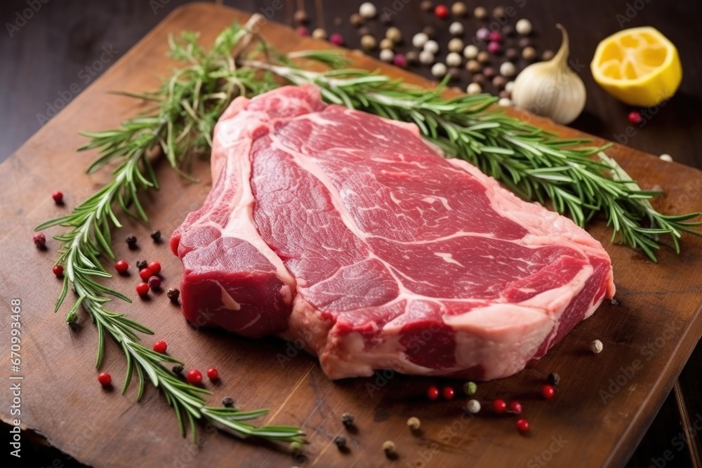 grill-marked t-bone steak with fresh thyme sprigs