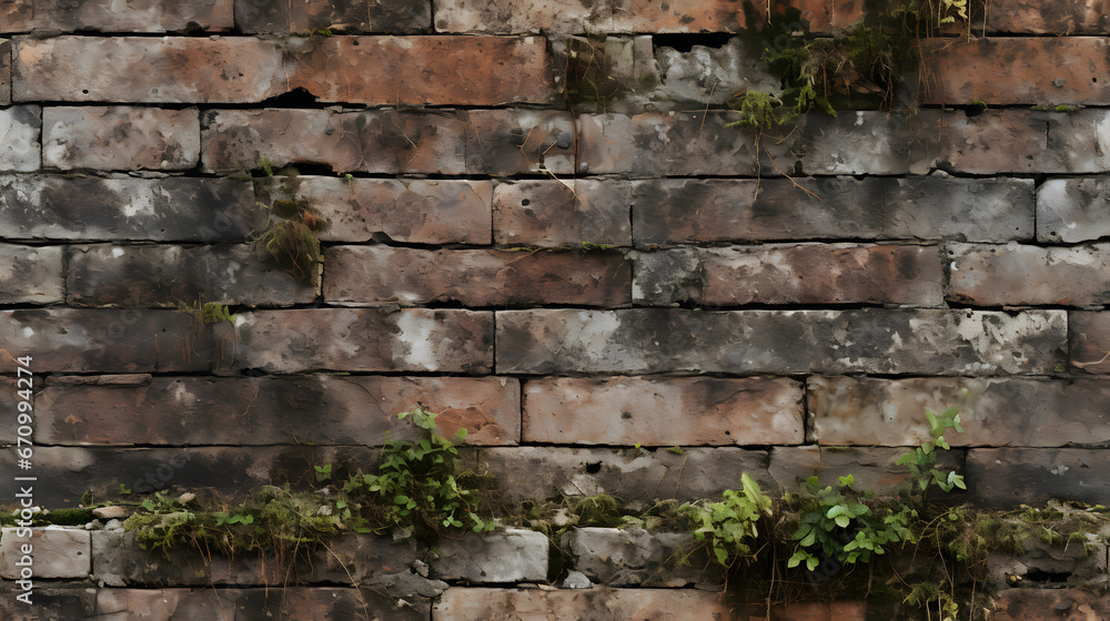 Weathered bricks with moss and patina pattern Weathered bricks with moss and patina pattern