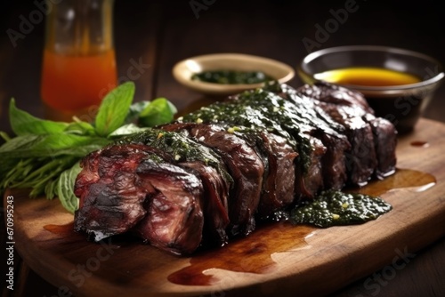 grilled beef ribs steamed over charcoal, dripping with tangy sauce