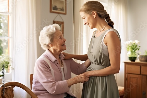 Caregiver assist the senior woman at the house,Elderly Wellness: In-Home Assistance with Caring Touch