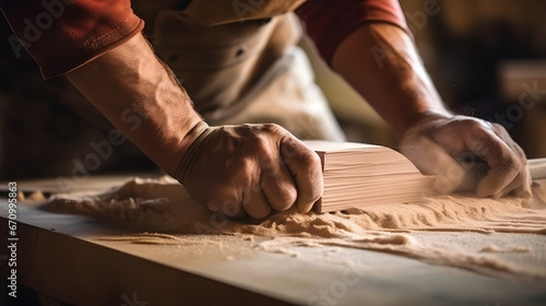 Close-up of a carpenter's hands carving wood., close up of a carpenter cutting wood