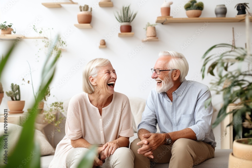 Senior Couple Enjoying and smile happy Memories and Staying Healthy, in the living room Senior Couple Enjoying and smile happy Memories and Staying Healthy, in the living room