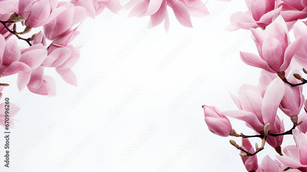 Spring floral background. Beautiful light pink magnolia flowers in soft light. Selective focus