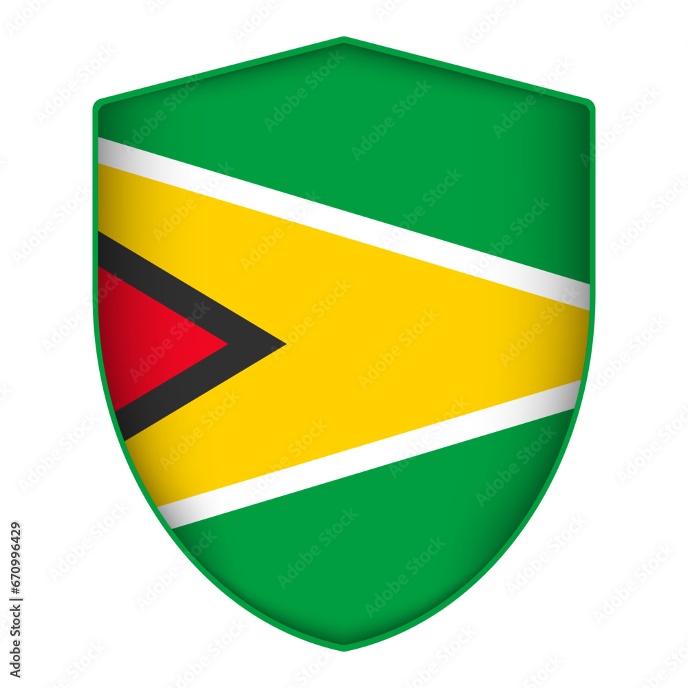 Fototapeta premium Guyana flag in shield shape. Vector illustration.