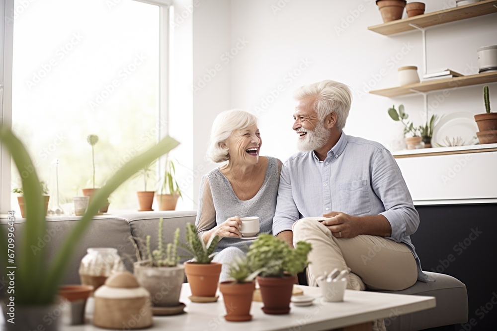 Senior Couple Enjoying and smile happy Memories and Staying Healthy, in the living room Senior Couple Enjoying and smile happy Memories and Staying Healthy, in the living room