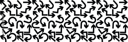 Abstract set of way direction arrow. Collection of way sign, Road navigation arrows, direction mark, crossroad symbol, arrow set vector illustration. Black road navigator arrow background