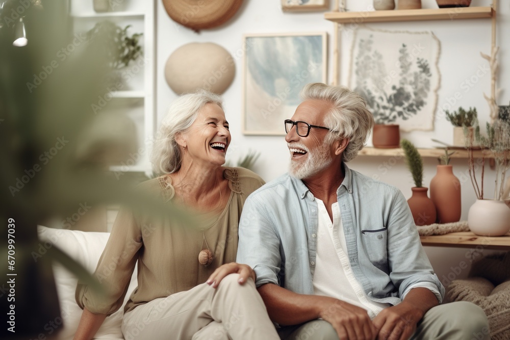 Obraz premium Senior Couple Enjoying and smile happy Memories and Staying Healthy, in the living room