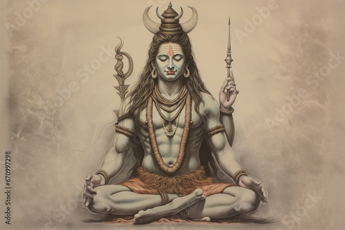 illustration of Craft a detailed painting depicting Lord Shiva with,Generative ai photo