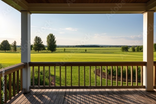 farmland horizon seen from porch of traditional farmhouse