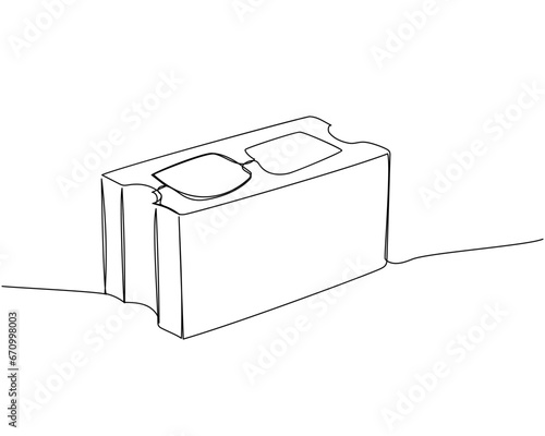 Concrete block, cinder block, CMU, brick, building materials one line art. Continuous line drawing of repair, professional, hand, people, concept, support, maintenance.