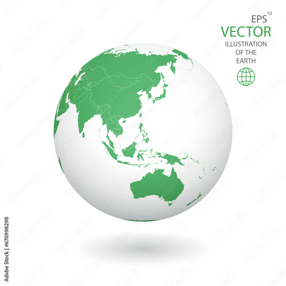 Earth illustration. Each country has its own autonomous border and background color fill, which gives the opportunity to select the desired part from the rest of the content. Objects are isolated.