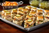 mini bbq pork sliders with pickles on a checkered tray