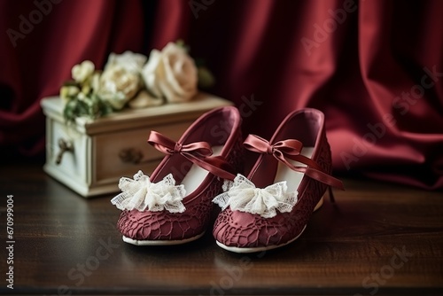 illustration of Doll shoes. miniature. small scale. velvet extra lar,Generative ai photo