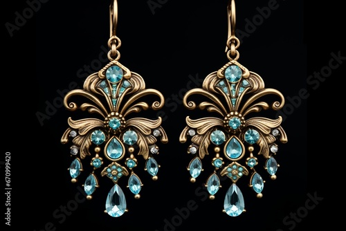 illustration of Earrings designed in Art Deco style Victorian royal,Generative ai