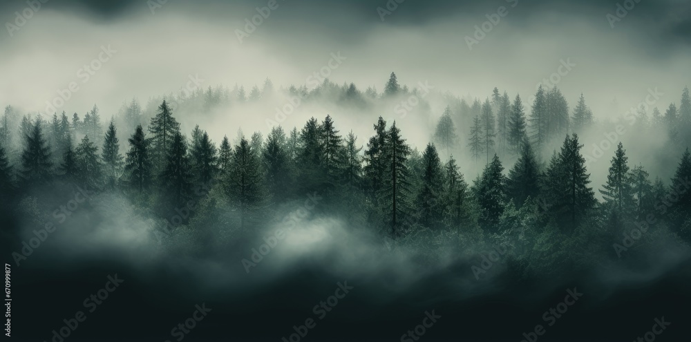 Fototapeta premium Enchanting Misty Forest Panorama