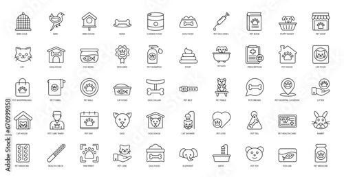 Pets Thin Line Icons Pet Animals Iconset in Outline Style 50 Vector Icons in Black