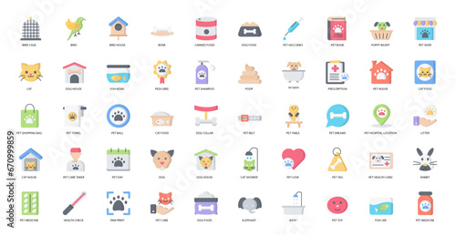 Pets Flat Icons Pet Animals Iconset 50 Vector Icons 