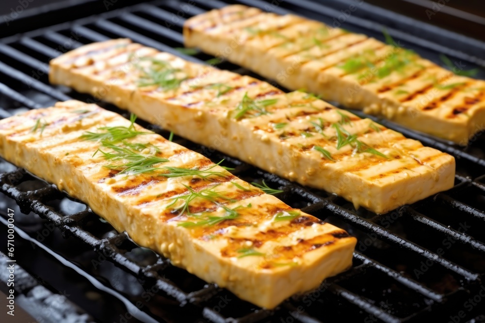 tofu steaks marinated and ready for grilling