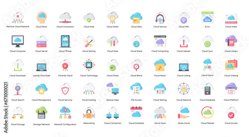 Cloud Network Flat Icons Cloud Computing Iconset 50 Vector Icons